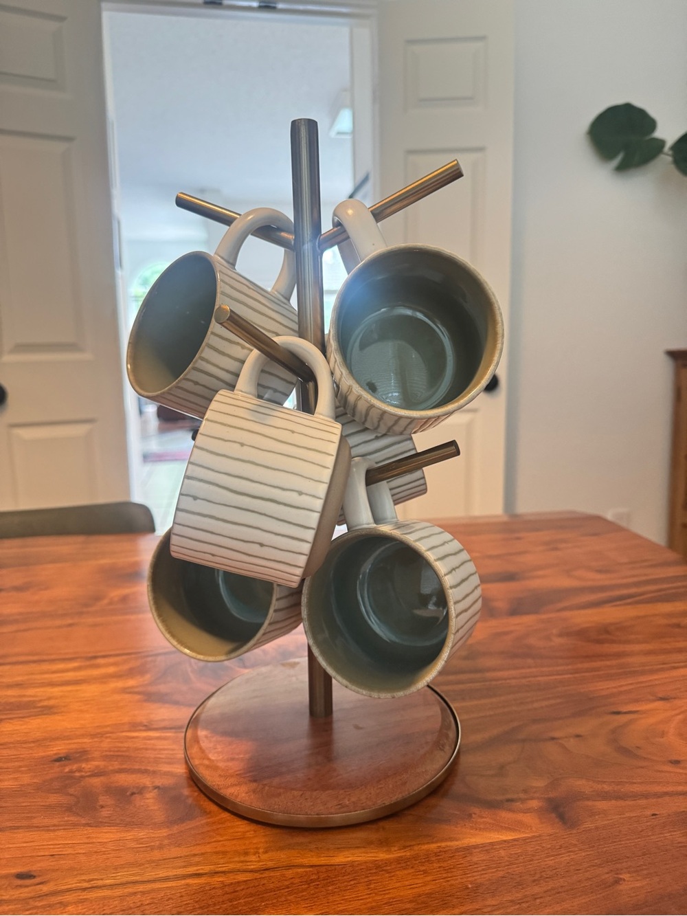 Hearth & Hand with Magnolia Brass & Wood Mug Tree Wooden Stand for 6 Mugs